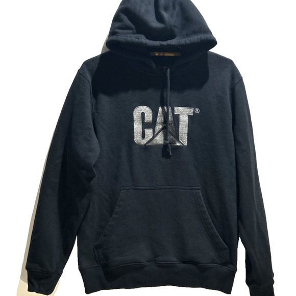 Caterpillar Sweatshirt‎ Mens Medium Black Hoodie CAT Construction Logo Sweater - Picture 1 of 7